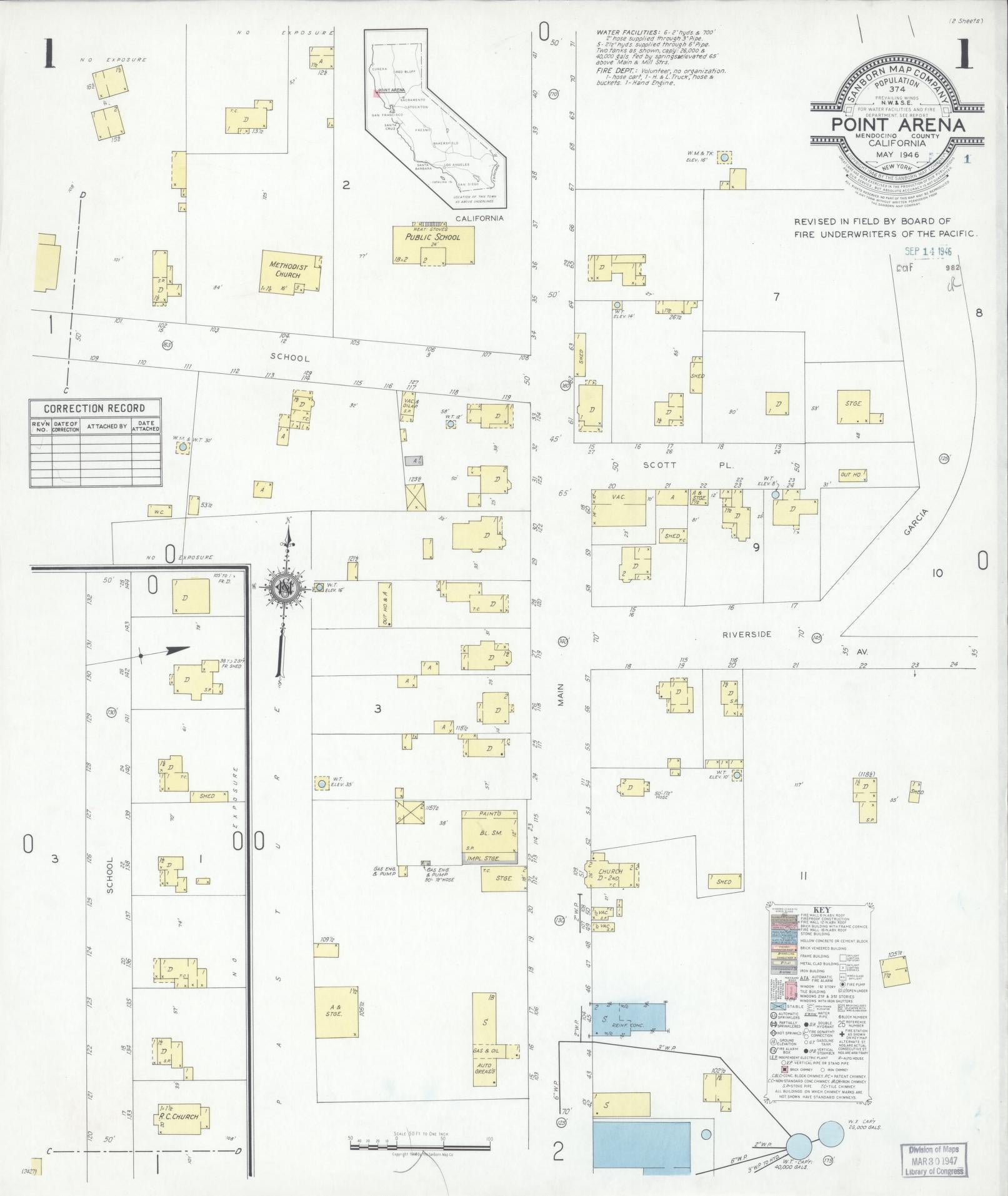 Sanborn Fire Insurance Map from Point Arena, Mendocino County, California. (1946) – Historic Sanborn Fire Insurance Map Print