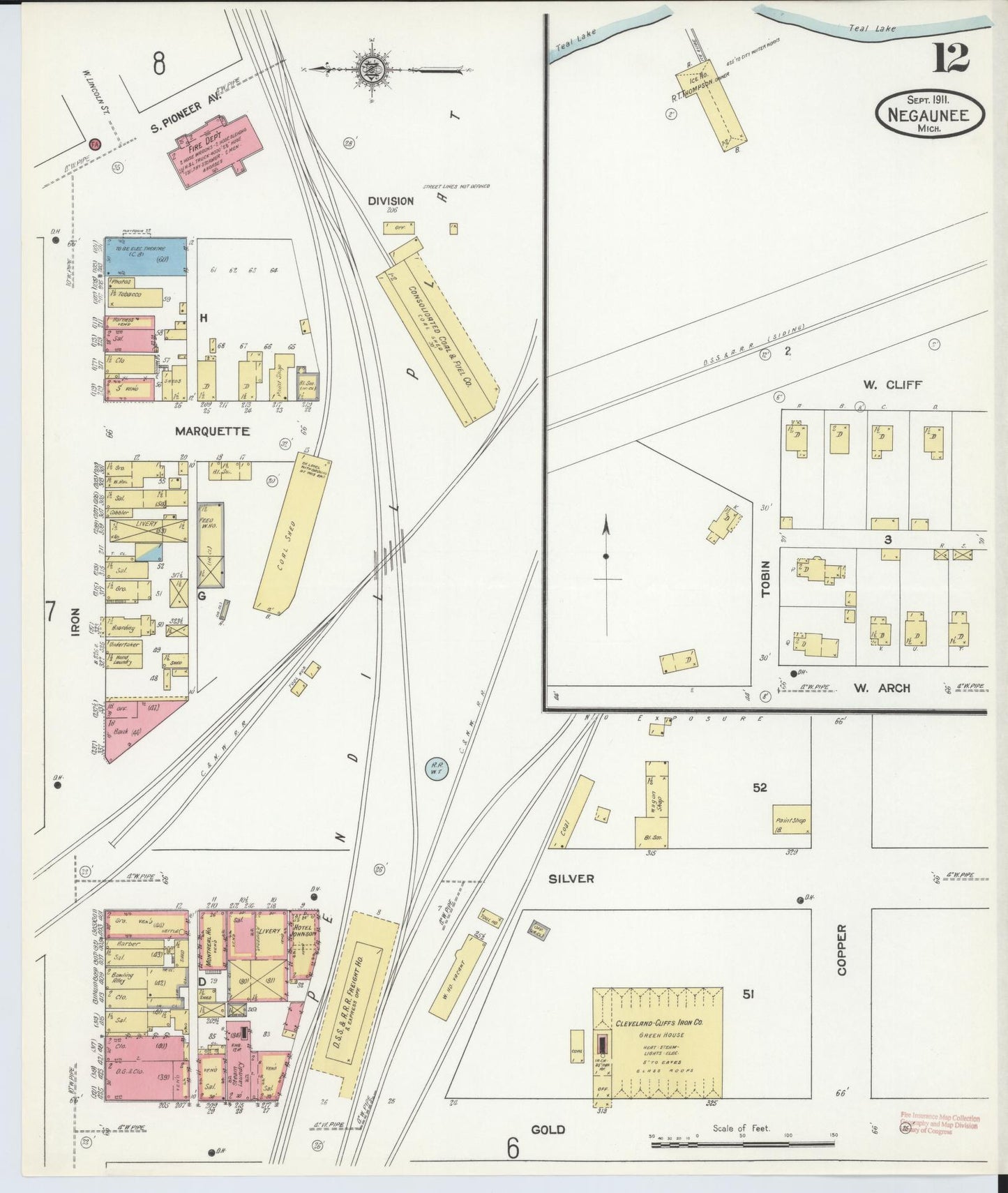 Sanborn Fire Insurance Map from Negaunee, Marquette County, Michigan (1911), Sheet #0012 - Complete Map Set gallery image, historic Sanborn map, vintage wall art, Michigan Michigan