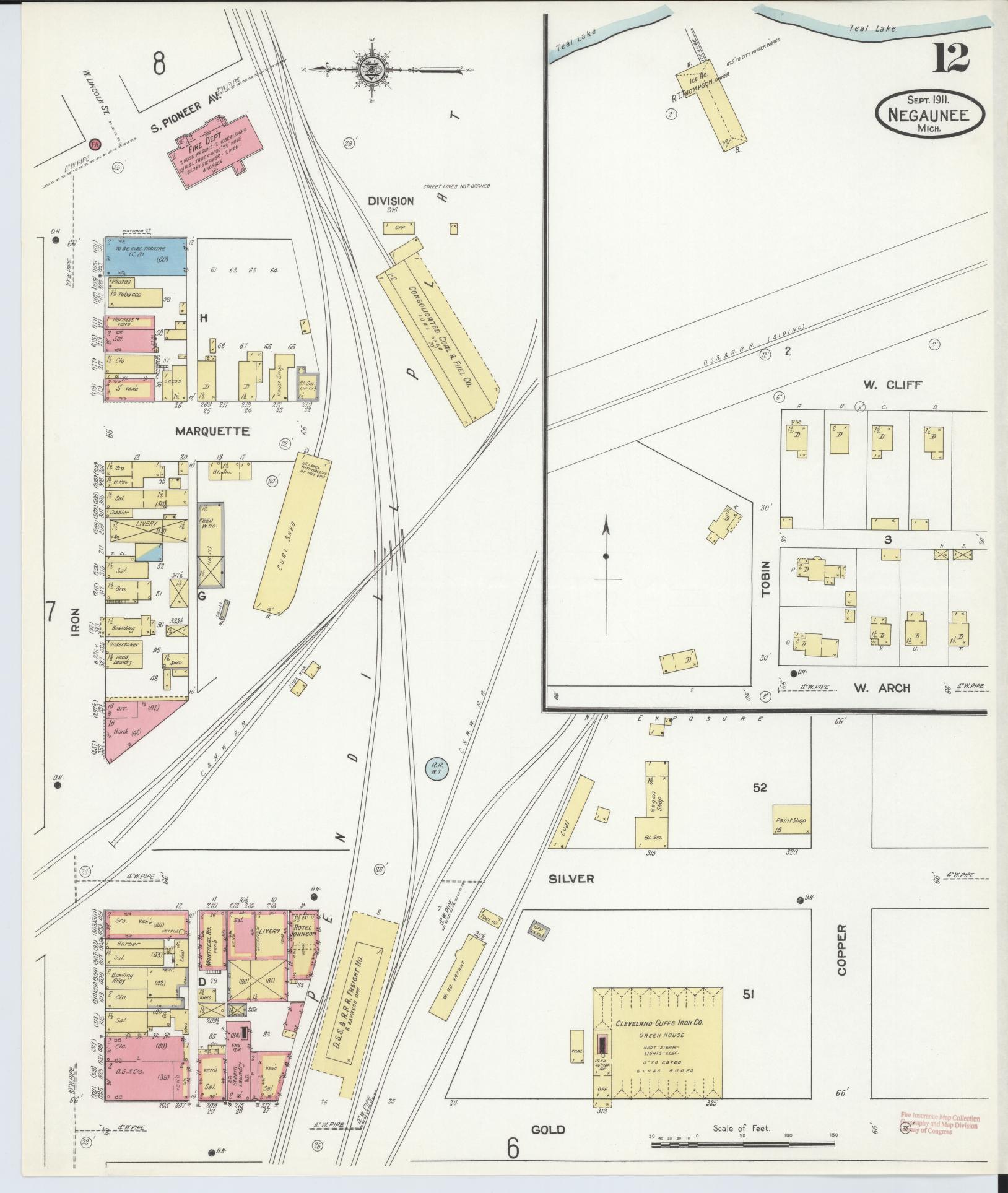 Sanborn Fire Insurance Map from Negaunee, Marquette County, Michigan (1911), Sheet #0012 - Complete Map Set gallery image, historic Sanborn map, vintage wall art, Michigan Michigan