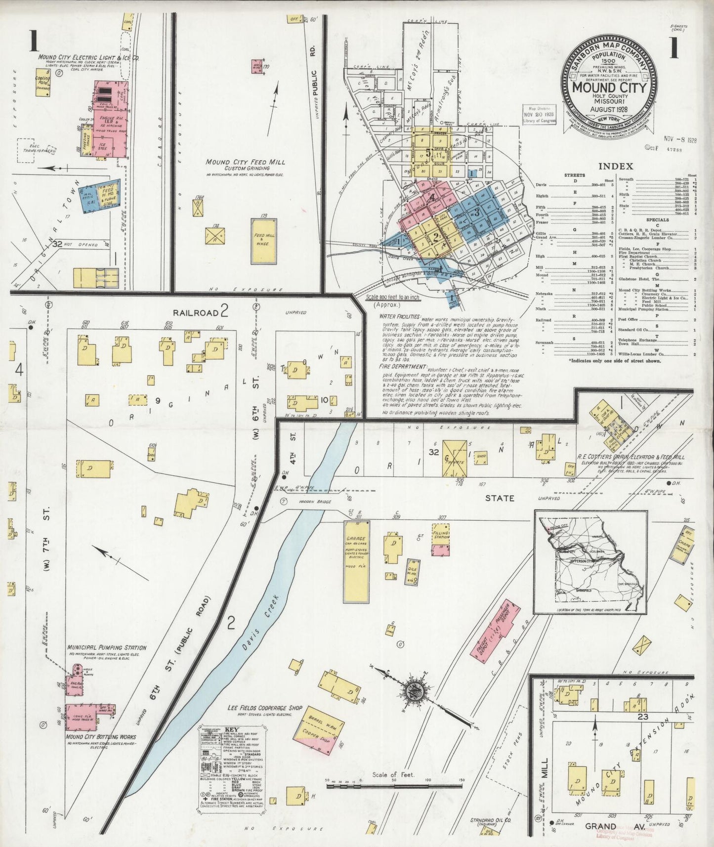 Sanborn Fire Insurance Map from Mound City, Holt County, Missouri (1928), Sheet #0001 - Complete Map Set gallery image, historic Sanborn map, vintage wall art, Missouri Missouri