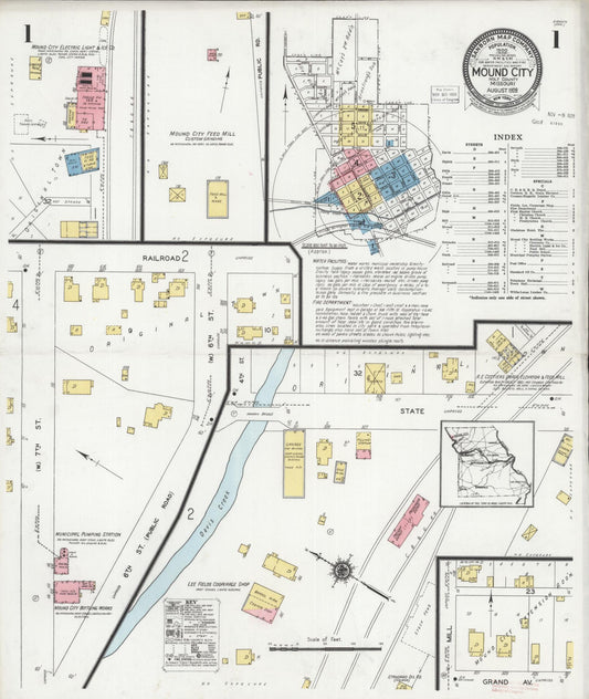 Sanborn Fire Insurance Map from Mound City, Holt County, Missouri (1928), Sheet #0001 - Complete Map Set gallery image, historic Sanborn map, vintage wall art, Missouri Missouri