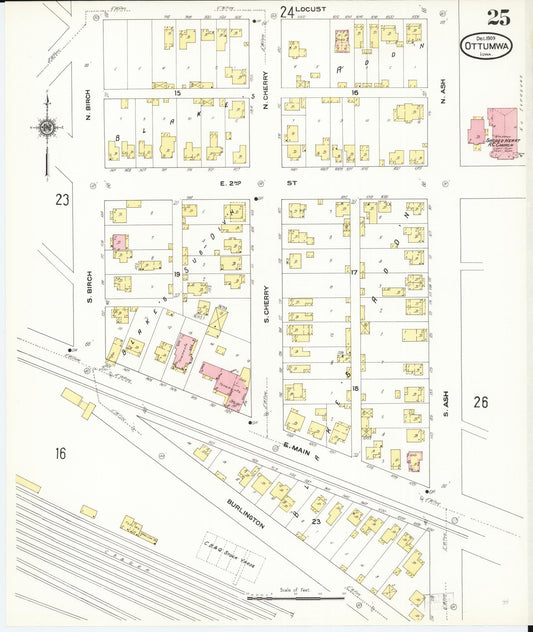 Sanborn Fire Insurance Map from Ottumwa, Wapello County, Iowa (1909), Sheet #0025 - Historic Sanborn Fire Insurance Map Print, vintage old map wall art