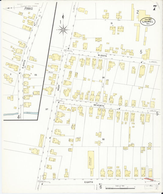 Sanborn Fire Insurance Map from Laurel, Sussex County, Delaware (1907), Sheet #0007 - Historic Sanborn Fire Insurance Map Print, vintage old map wall art, antique decor, genealogy gift, Delaware Delaware map