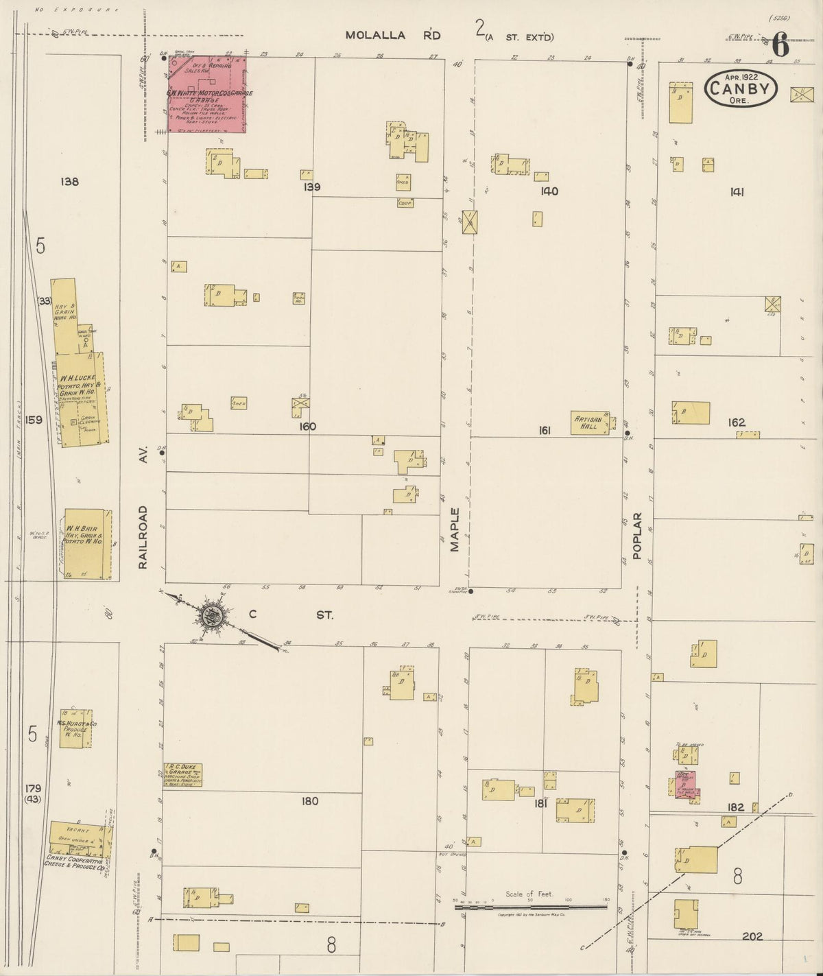 Sanborn Fire Insurance Map from Canby, Clackamas County, Oregon (1922), Sheet #0006 - Historic Sanborn Fire Insurance Map Print, vintage old map wall art, antique decor, genealogy gift, Oregon Oregon map