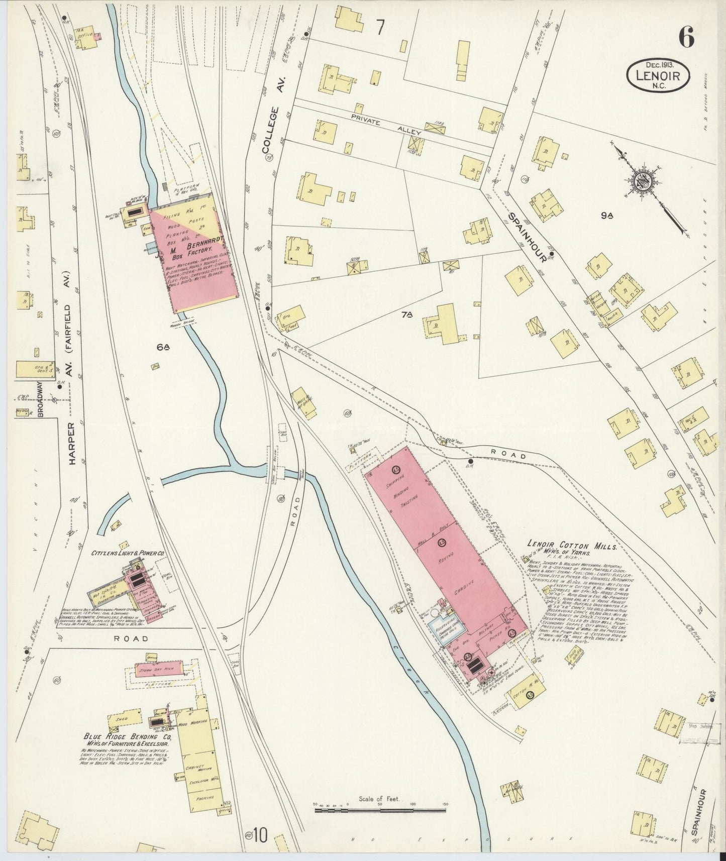 Sanborn Fire Insurance Map from Lenoir, Caldwell County, North Carolina (1913), Sheet #0006 - Complete Map Set gallery image, historic Sanborn map, vintage wall art, North Carolina North Carolina