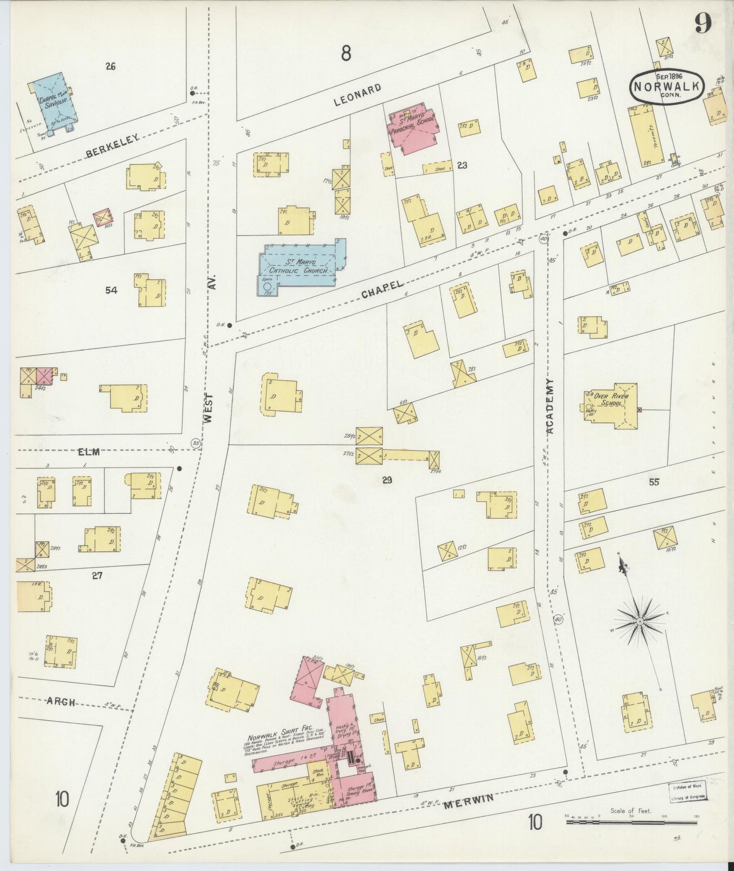 Sanborn Fire Insurance Map from Norwalk, Fairfield County, Connecticut (1896), Sheet #0009 - Complete Map Set gallery image, historic Sanborn map, vintage wall art, Connecticut Connecticut