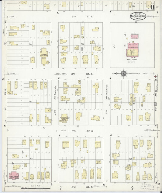 Sanborn Fire Insurance Map from Moorhead, Clay County, Minnesota (1914), Sheet #0008 - Historic Sanborn Fire Insurance Map Print, vintage old map wall art, antique decor, genealogy gift, Minnesota Minnesota map