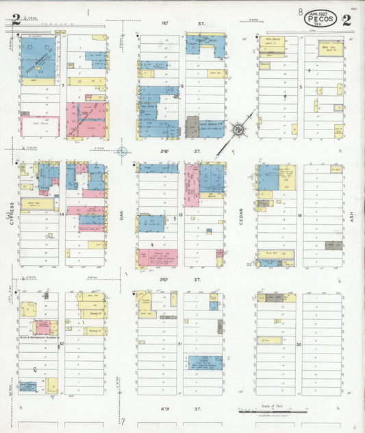 Sanborn Fire Insurance Map from Pecos, Reeves County, Texas (1927), Sheet #0002 - Historic Sanborn Fire Insurance Map Print, vintage old map wall art, antique decor, genealogy gift, Texas Texas map