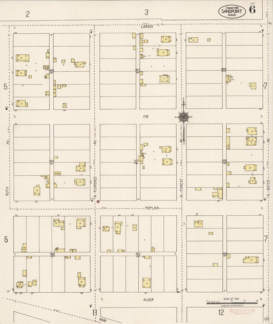 Sanborn Fire Insurance Map from Sandpoint, Bonner County, Idaho (1921), Sheet #0006 - Historic Sanborn Fire Insurance Map Print, vintage old map wall art, antique decor, genealogy gift, Idaho Idaho map