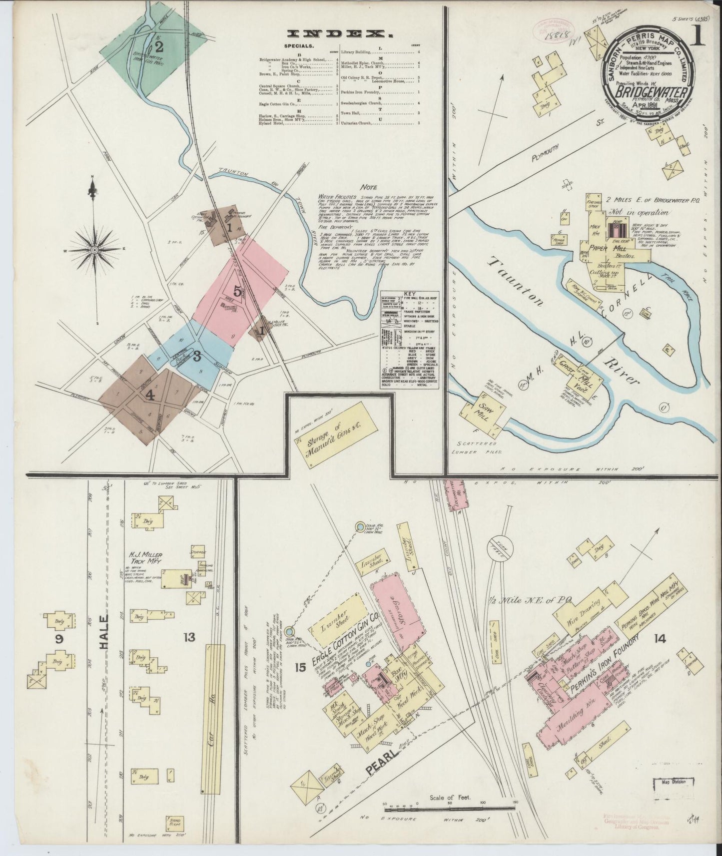 Sanborn Fire Insurance Map from Bridgewater, Plymouth County, Massachusetts. (1891) – Historic Sanborn Fire Insurance Map Print