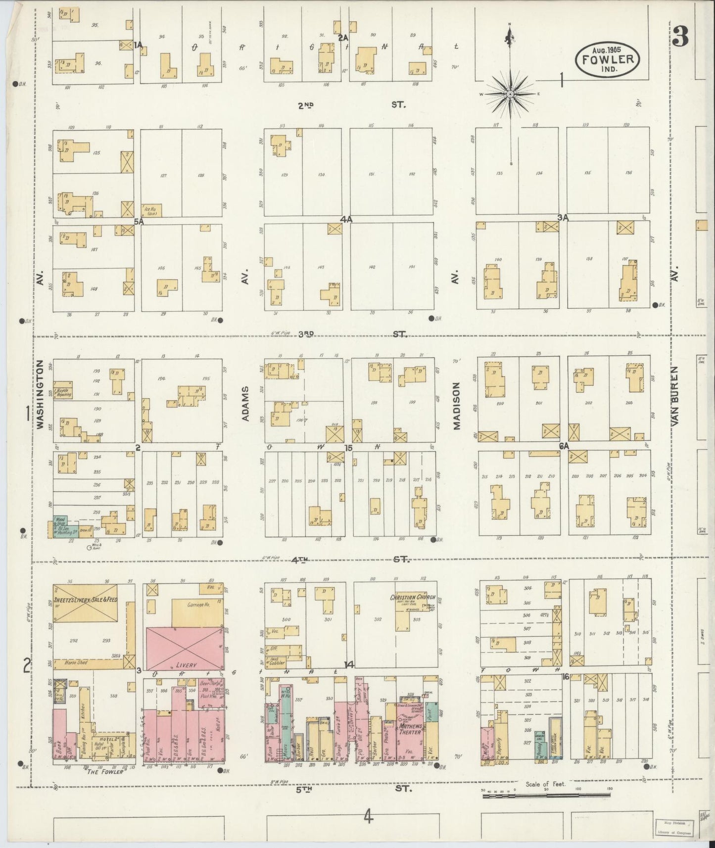 Sanborn Fire Insurance Map from Fowler, Benton County, Indiana (1905), Sheet #0003 - Complete Map Set gallery image, historic Sanborn map, vintage wall art, Indiana Indiana