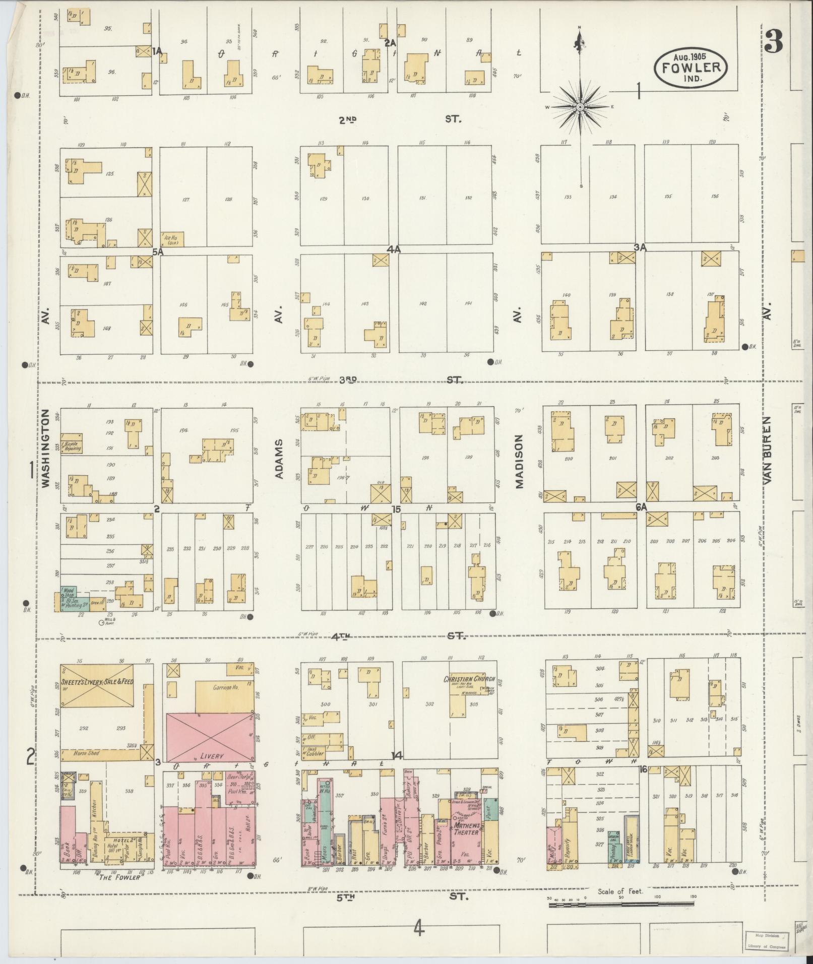 Sanborn Fire Insurance Map from Fowler, Benton County, Indiana (1905), Sheet #0003 - Complete Map Set gallery image, historic Sanborn map, vintage wall art, Indiana Indiana