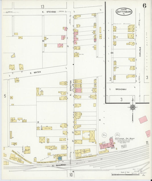 Sanborn Fire Insurance Map from Gettysburg, Adams County, Pennsylvania (1912), Sheet #0006 - Historic Sanborn Fire Insurance Map Print, vintage old map wall art, antique decor, genealogy gift, Pennsylvania Pennsylvania map