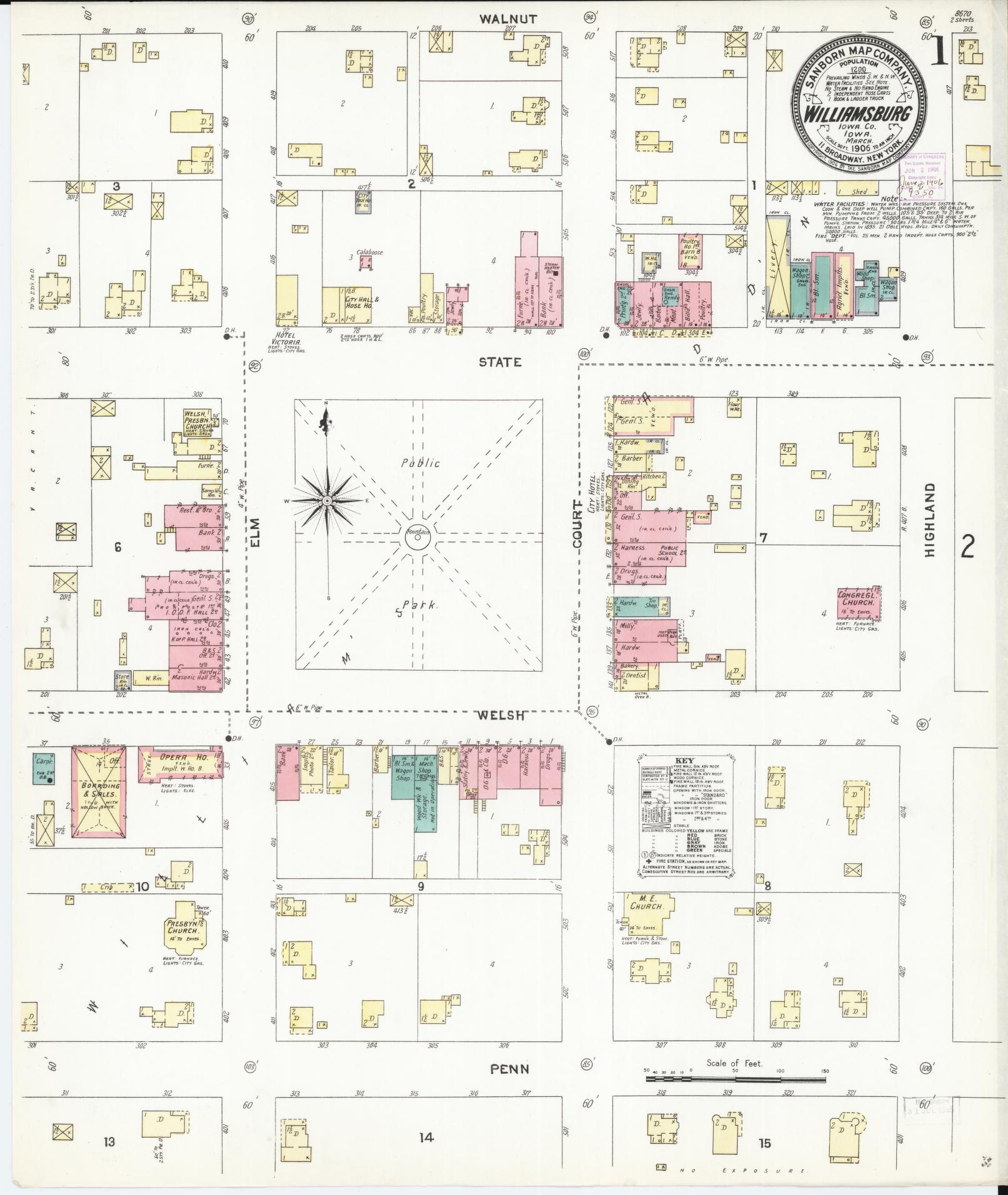 Sanborn Fire Insurance Map from Williamsburg, Iowa County, Iowa (1906), Sheet #0001 - Historic Sanborn Fire Insurance Map Print
