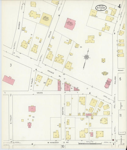 Sanborn Fire Insurance Map from Athens, Clarke County, Georgia (1913), Sheet #0004 - Complete Map Set gallery image, historic Sanborn map, vintage wall art, Georgia Georgia
