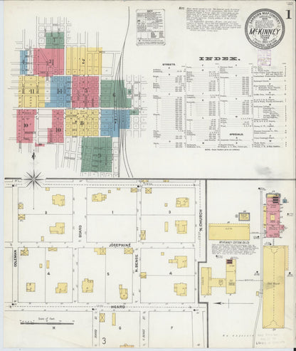 Sanborn Fire Insurance Map from McKinney, Collin County, Texas (1902), Sheet #0001 - Historic Sanborn Fire Insurance Map Print, vintage old map wall art, antique decor, genealogy gift, Texas Texas map