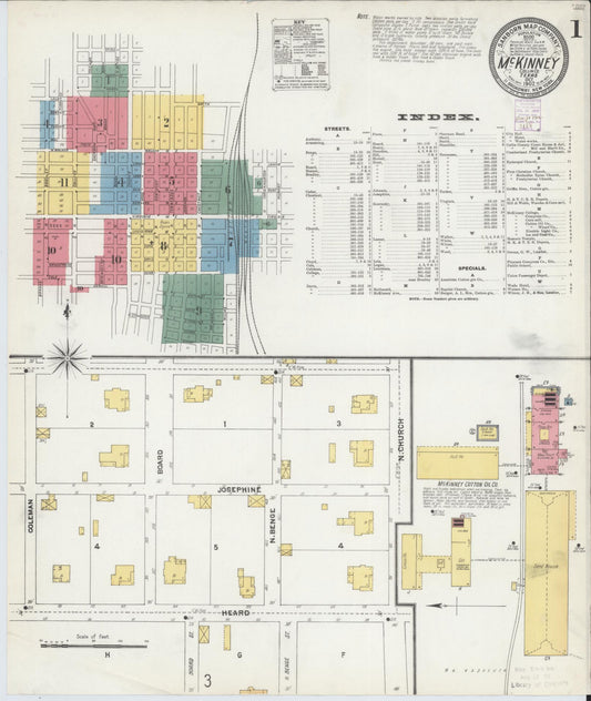 Sanborn Fire Insurance Map from McKinney, Collin County, Texas (1902), Sheet #0001 - Historic Sanborn Fire Insurance Map Print, vintage old map wall art, antique decor, genealogy gift, Texas Texas map