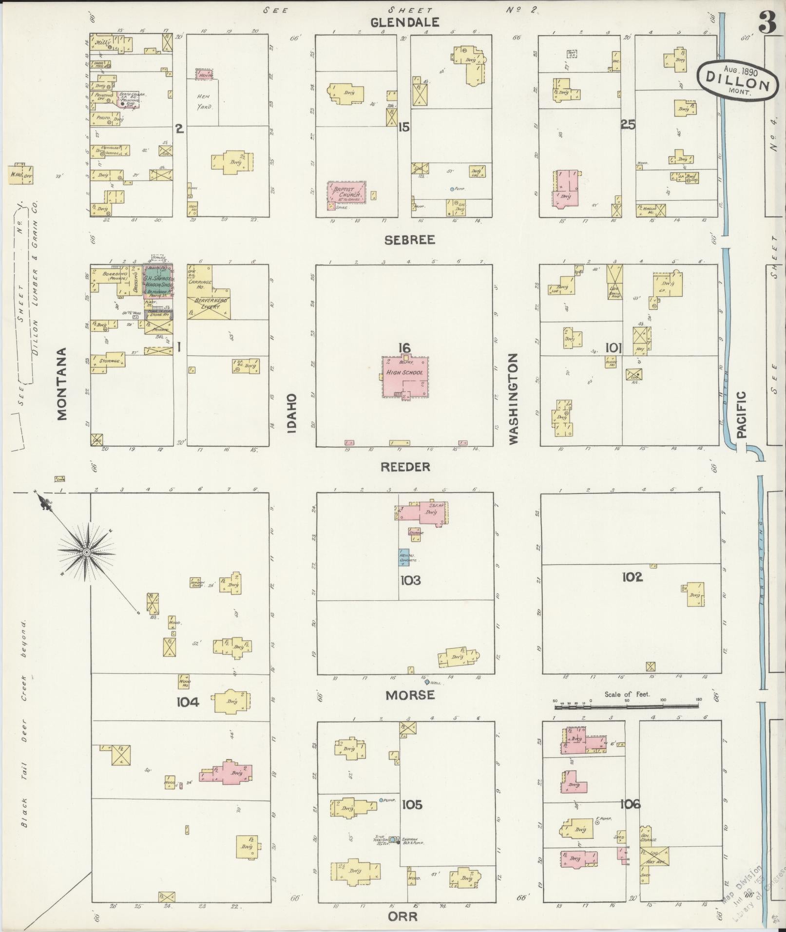 Sanborn Fire Insurance Map from Dillon, Beaverhead County, Montana (1890), Sheet #0003 - Historic Sanborn Fire Insurance Map Print, vintage old map wall art, antique decor, genealogy gift, Montana Montana map