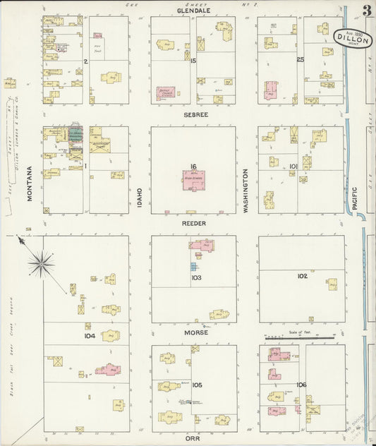 Sanborn Fire Insurance Map from Dillon, Beaverhead County, Montana (1890), Sheet #0003 - Historic Sanborn Fire Insurance Map Print, vintage old map wall art, antique decor, genealogy gift, Montana Montana map
