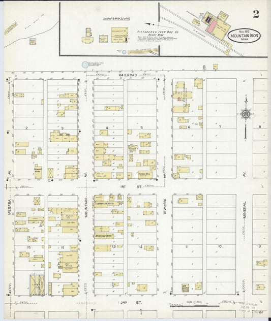 Sanborn Fire Insurance Map from Mountain Iron, Saint Louis County, Minnesota (1912), Sheet #0002 - Historic Sanborn Fire Insurance Map Print, vintage old map wall art, antique decor, genealogy gift, Minnesota Minnesota map