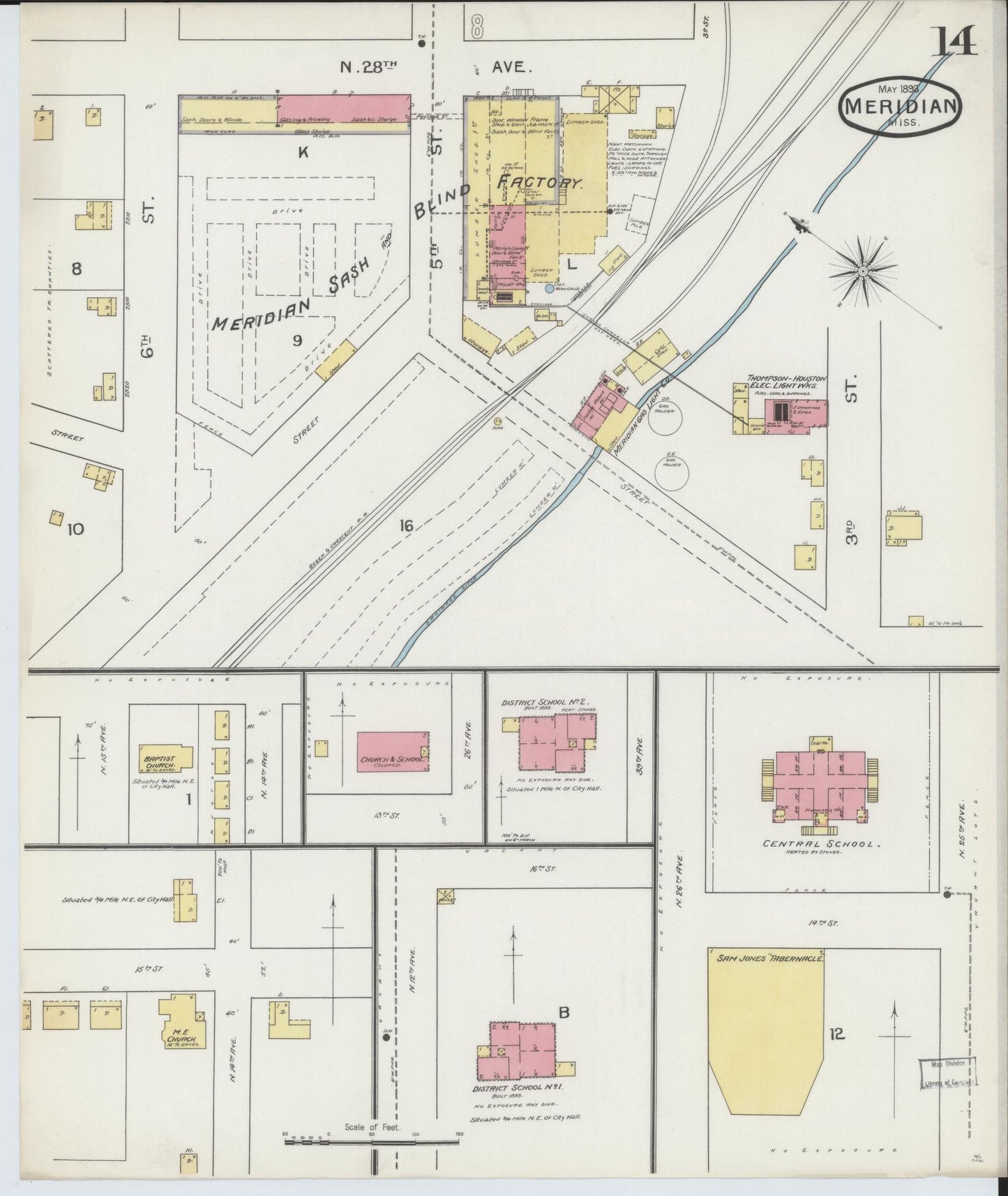Sanborn Fire Insurance Map from Meridian, Lauderdale County, Mississippi (1893), Sheet #0014 - Complete Map Set gallery image, historic Sanborn map, vintage wall art, Mississippi Mississippi
