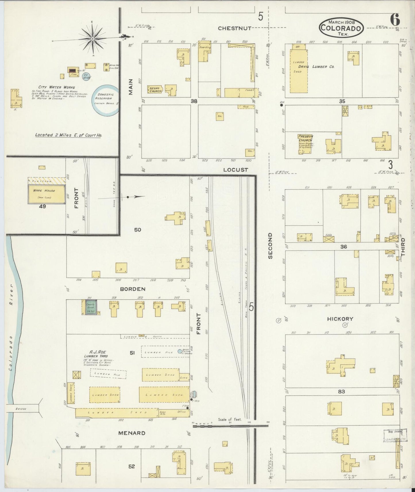 Sanborn Fire Insurance Map from Colorado, Mitchell County, Texas (1908), Sheet #0006 - Historic Sanborn Fire Insurance Map Print, vintage old map wall art, antique decor, genealogy gift, Colorado Colorado map