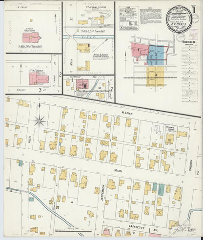 Sanborn Fire Insurance Map from Saint Paris, Champaign County, Ohio (1901), Sheet #0001 - Historic Sanborn Fire Insurance Map Print, vintage old map wall art, antique decor, genealogy gift, Ohio Ohio map