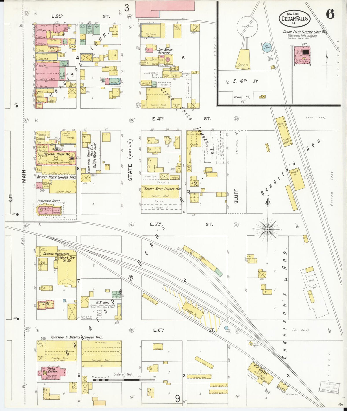 Sanborn Fire Insurance Map from Cedar Falls, Black Hawk County, Iowa (1900), Sheet #0006 - Historic Sanborn Fire Insurance Map Print