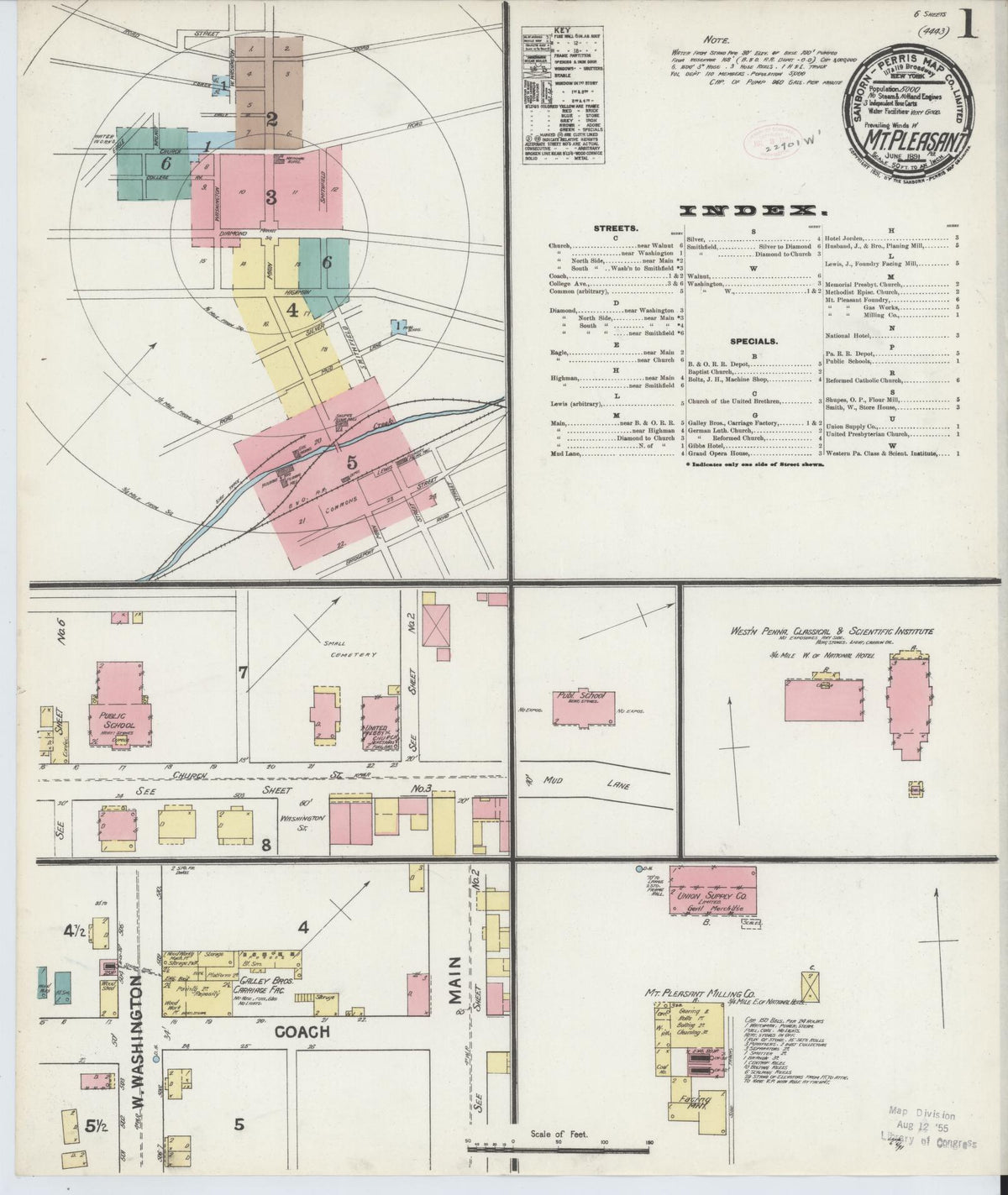 Sanborn Fire Insurance Map from Mount Pleasant, Westmoreland County, Pennsylvania (1891), Sheet #0001 - Complete Map Set gallery image, historic Sanborn map, vintage wall art, Pennsylvania Pennsylvania