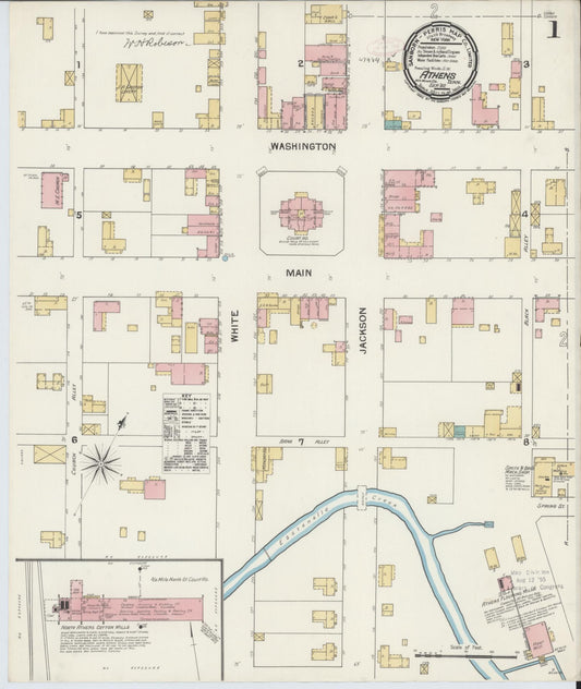 Sanborn Fire Insurance Map from Athens, McMinn County, Tennessee (1892), Sheet #0001 - Historic Sanborn Fire Insurance Map Print, vintage old map wall art, antique decor, genealogy gift, Tennessee Tennessee map