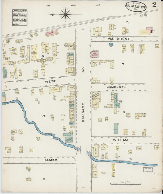 Sanborn Fire Insurance Map from Englewood, Bergen County, New Jersey (1884), Sheet #0002 - Historic Sanborn Fire Insurance Map Print, vintage old map wall art, antique decor, genealogy gift, New Jersey New Jersey map
