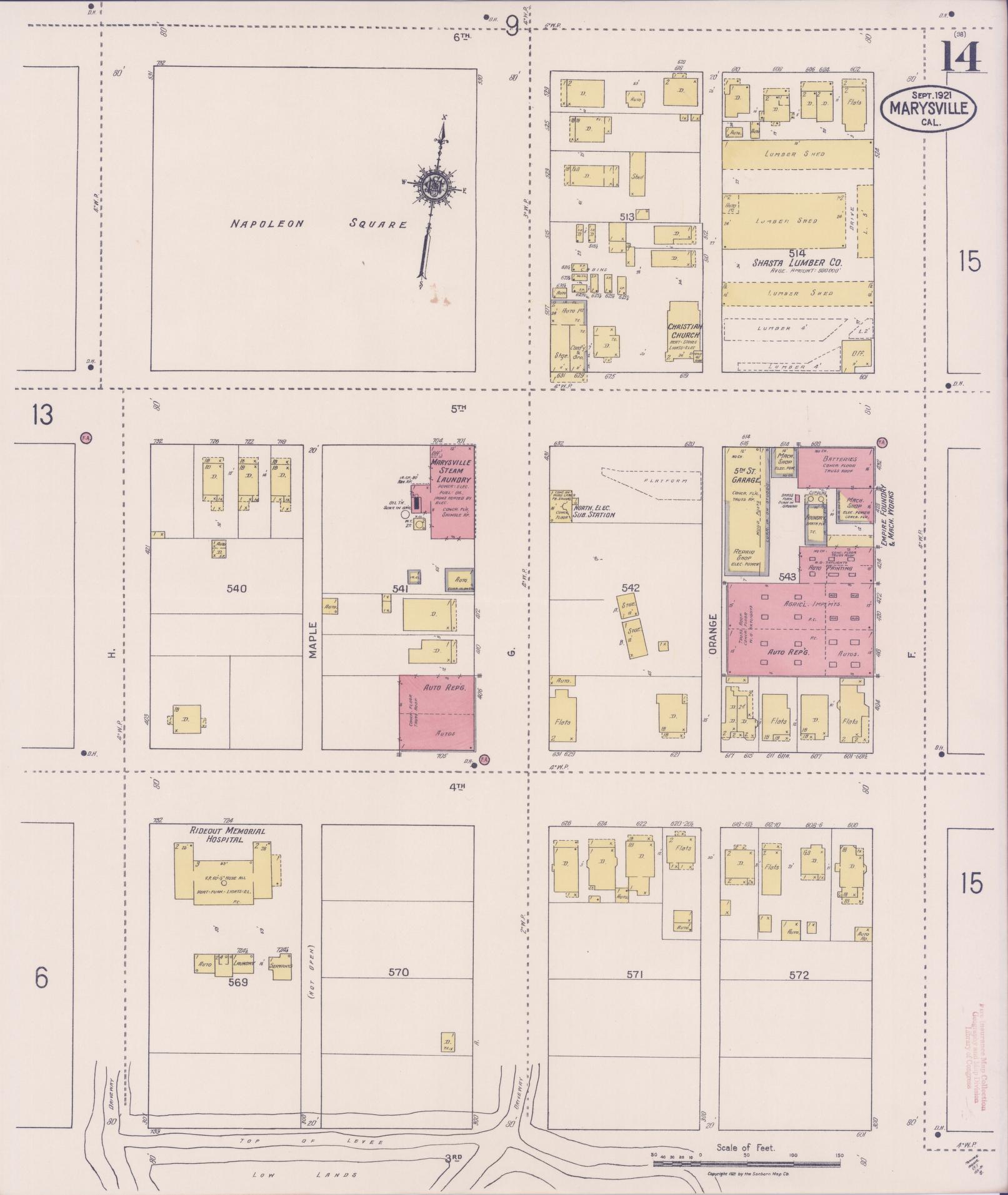 Sanborn Fire Insurance Map from Marysville, Yuba County, California (1921), Sheet #0014 - Historic Sanborn Fire Insurance Map Print, vintage old map wall art, antique decor, genealogy gift, California California map