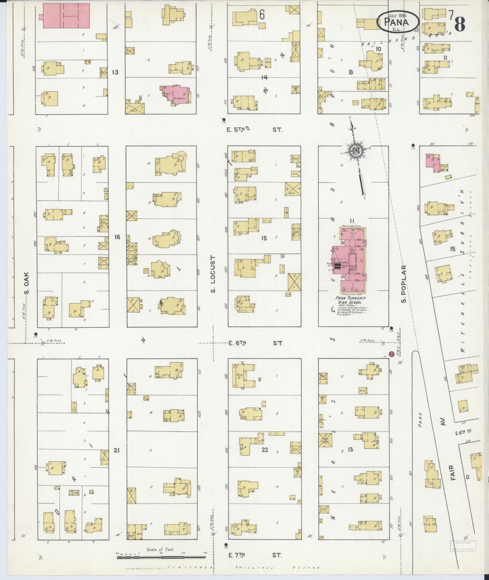 Sanborn Fire Insurance Map from Pana, Christian County, Illinois (1916), Sheet #0008 - Complete Map Set gallery image, historic Sanborn map, vintage wall art, Illinois Illinois