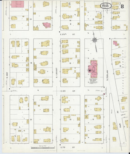 Sanborn Fire Insurance Map from Pana, Christian County, Illinois (1916), Sheet #0008 - Complete Map Set gallery image, historic Sanborn map, vintage wall art, Illinois Illinois