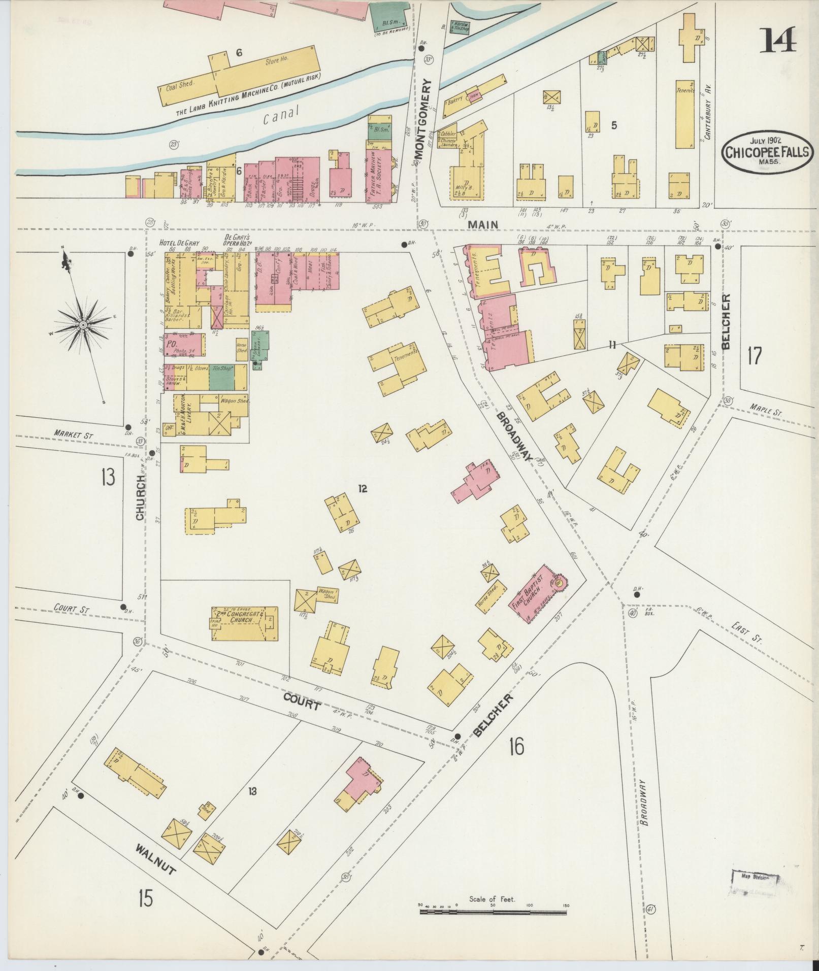 Sanborn Fire Insurance Map from Chicopee, Hampden County, Massachusetts (1902), Sheet #0014 - Historic Sanborn Fire Insurance Map Print, vintage old map wall art, antique decor, genealogy gift, Massachusetts Massachusetts map