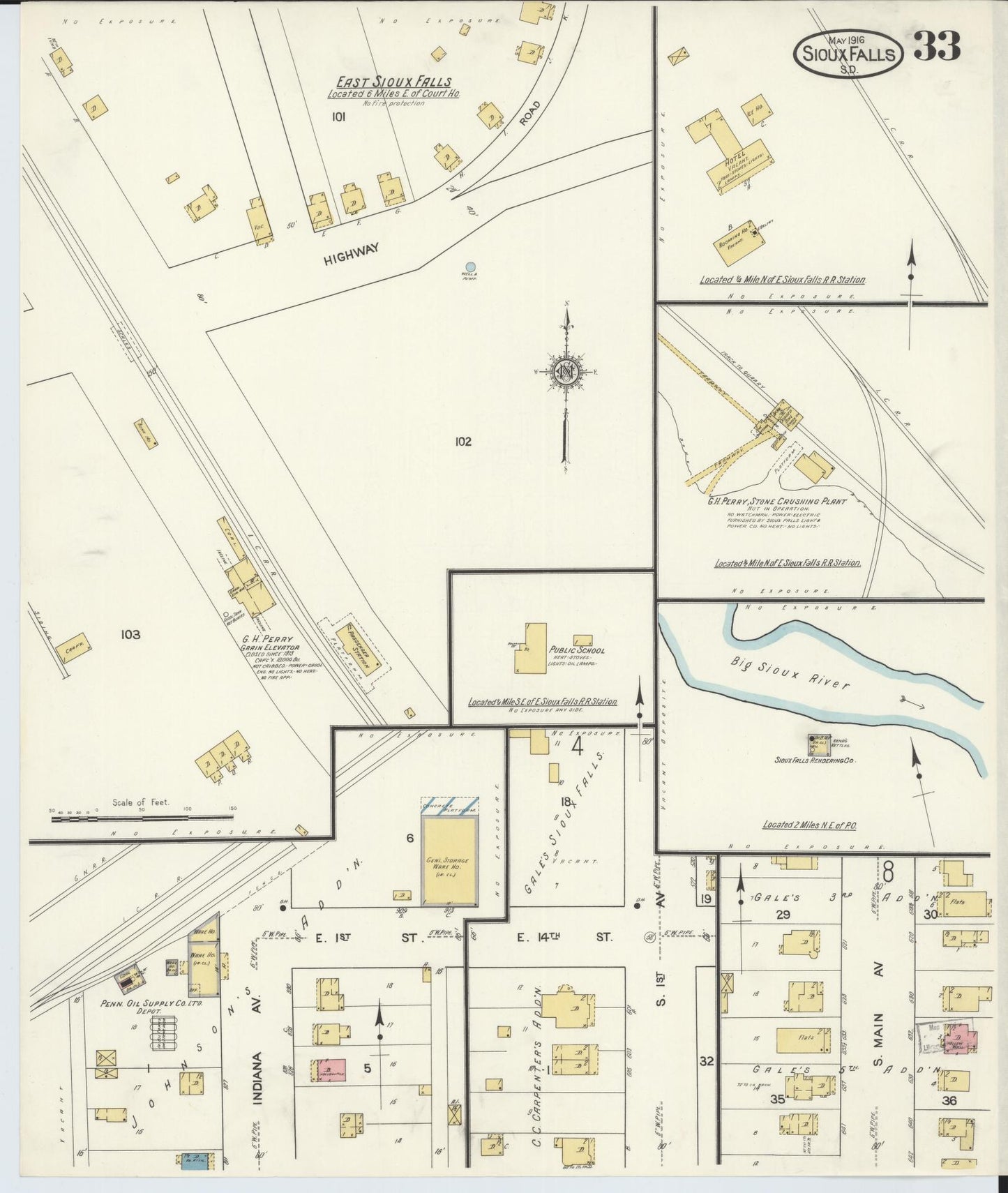 Sanborn Fire Insurance Map from Sioux Falls, Minnehaha County, South Dakota (1916), Sheet #0033 - Complete Map Set gallery image, historic Sanborn map, vintage wall art, South Dakota South Dakota