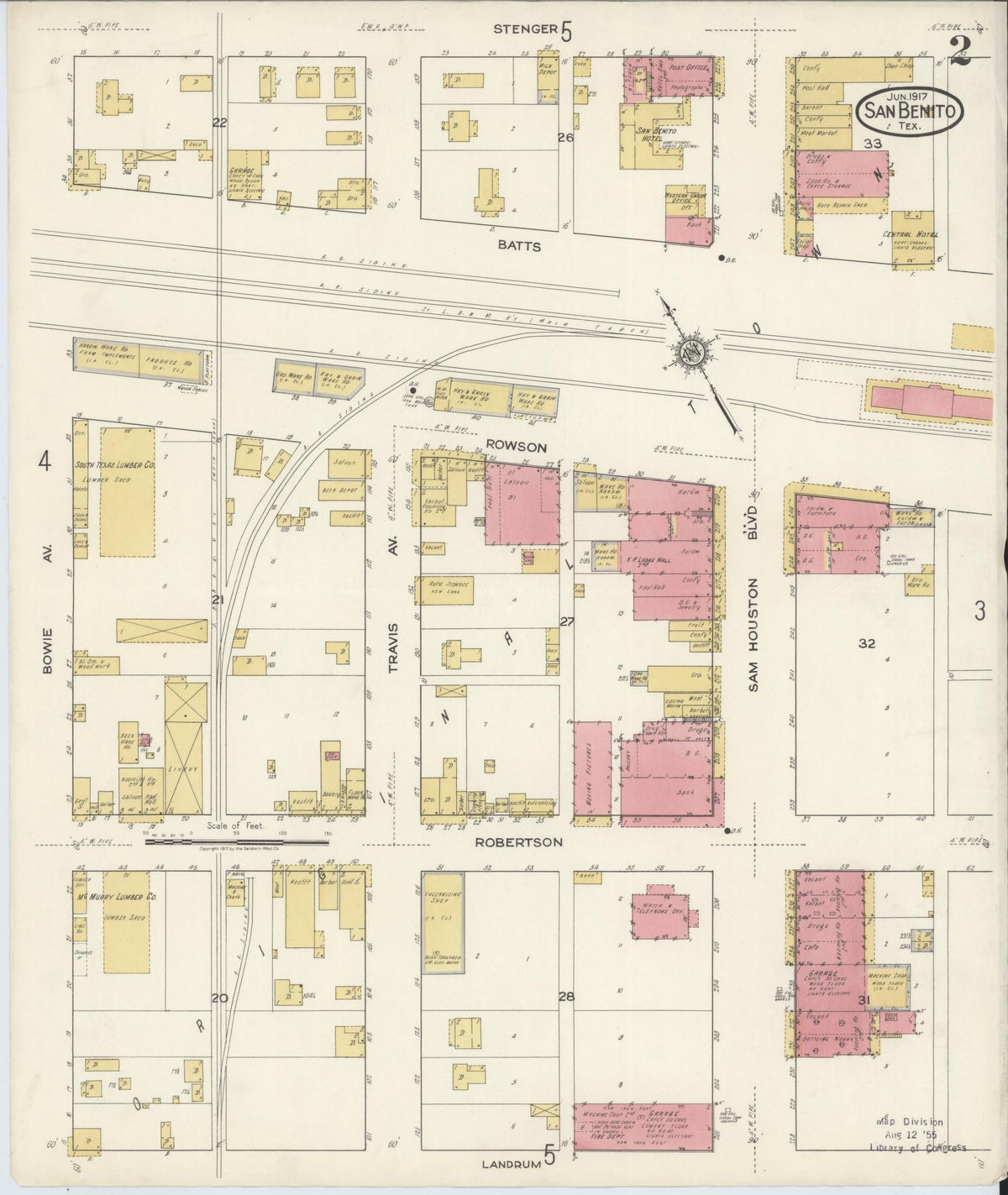 Sanborn Fire Insurance Map from San Benito, Cameron County, Texas (1917), Sheet #0002 - Complete Map Set gallery image, historic Sanborn map, vintage wall art, Texas Texas