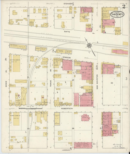 Sanborn Fire Insurance Map from San Benito, Cameron County, Texas (1917), Sheet #0002 - Complete Map Set gallery image, historic Sanborn map, vintage wall art, Texas Texas