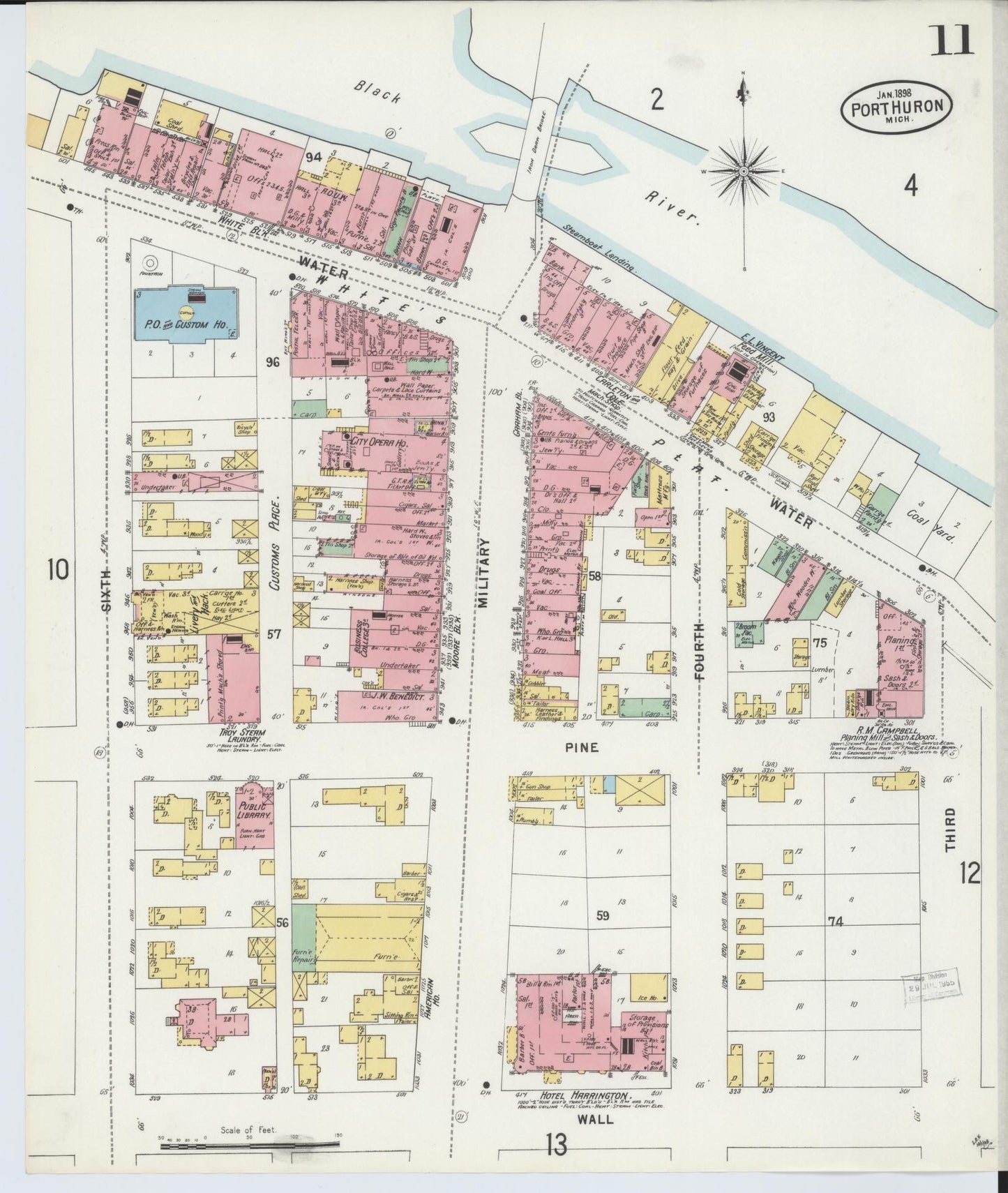 Sanborn Fire Insurance Map from Port Huron, Saint Clair County, Michigan (1898), Sheet #0011 - Complete Map Set gallery image, historic Sanborn map, vintage wall art, Michigan Michigan