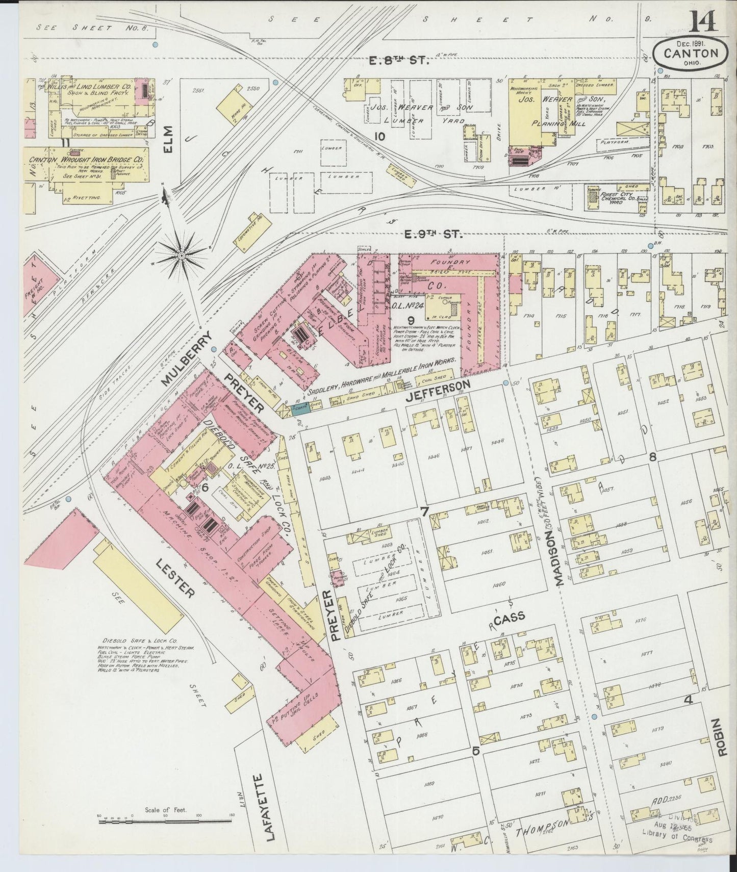 Sanborn Fire Insurance Map from Canton, Stark County, Ohio (1891), Sheet #0014 - Historic Sanborn Fire Insurance Map Print, vintage old map wall art, antique decor, genealogy gift, Ohio Ohio map