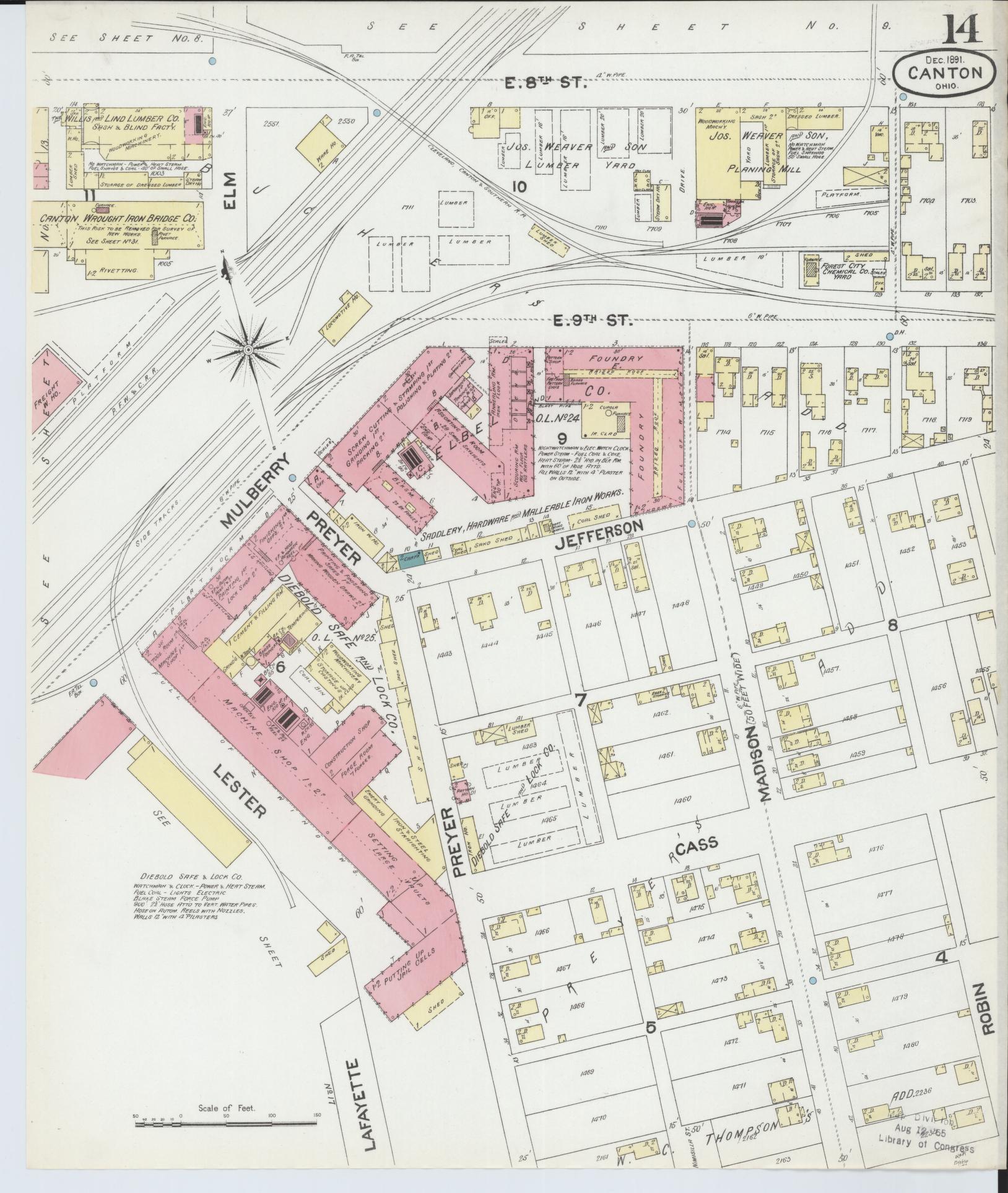 Sanborn Fire Insurance Map from Canton, Stark County, Ohio (1891), Sheet #0014 - Historic Sanborn Fire Insurance Map Print, vintage old map wall art, antique decor, genealogy gift, Ohio Ohio map