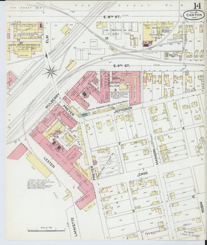 Sanborn Fire Insurance Map from Canton, Stark County, Ohio (1891), Sheet #0014 - Historic Sanborn Fire Insurance Map Print, vintage old map wall art, antique decor, genealogy gift, Ohio Ohio map