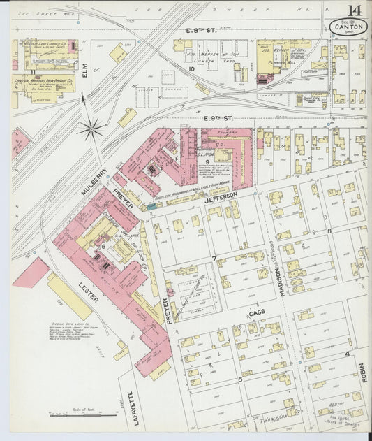 Sanborn Fire Insurance Map from Canton, Stark County, Ohio (1891), Sheet #0014 - Historic Sanborn Fire Insurance Map Print, vintage old map wall art, antique decor, genealogy gift, Ohio Ohio map