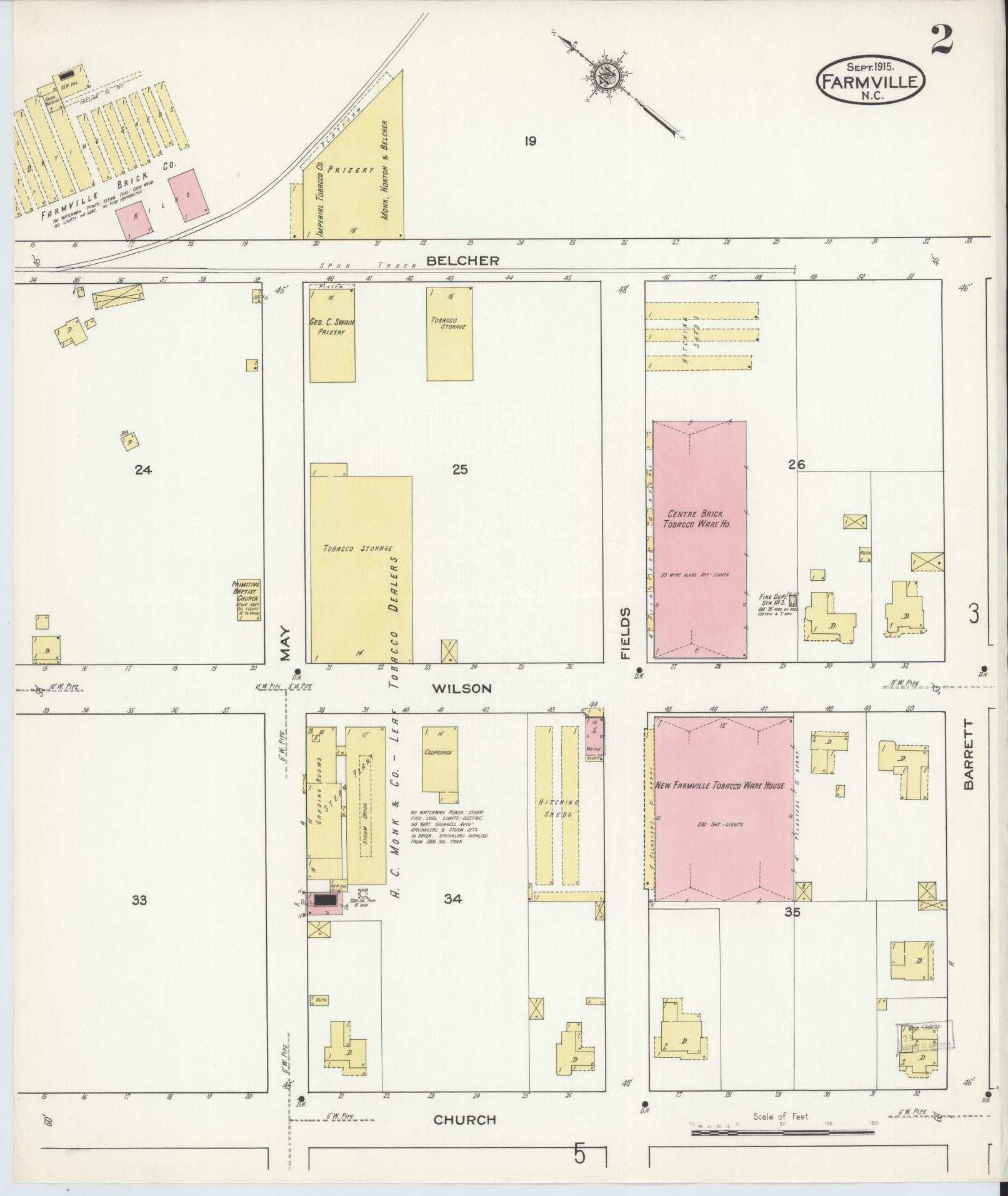Sanborn Fire Insurance Map from Farmville, Pitt County, North Carolina (1915), Sheet #0002 - Complete Map Set gallery image, historic Sanborn map, vintage wall art, North Carolina North Carolina