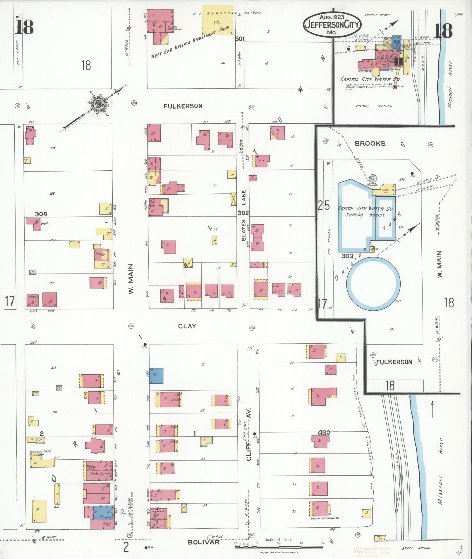 Sanborn Fire Insurance Map from Jefferson City, Cole County, Missouri (1923), Sheet #0018 - Historic Sanborn Fire Insurance Map Print, vintage old map wall art, antique decor, genealogy gift, Missouri Missouri map
