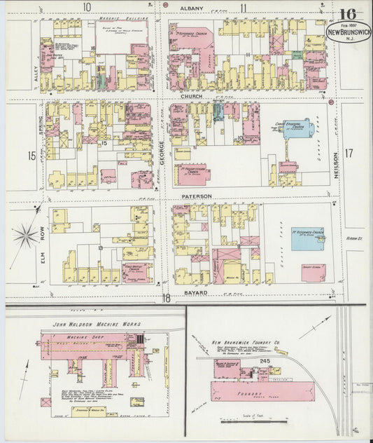 Sanborn Fire Insurance Map from New Brunswick, Middlesex County, New Jersey (1897), Sheet #0016 - Historic Sanborn Fire Insurance Map Print, vintage old map wall art, antique decor, genealogy gift, New Jersey New Jersey map