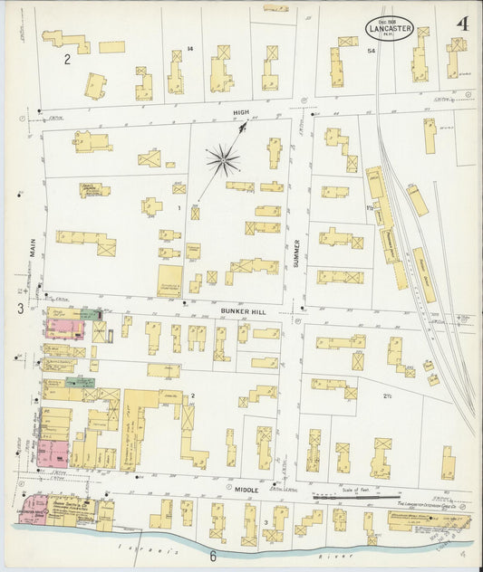 Sanborn Fire Insurance Map from Lancaster, Coos County, New Hampshire (1908), Sheet #0004 - Historic Sanborn Fire Insurance Map Print, vintage old map wall art, antique decor, genealogy gift, New Hampshire New Hampshire map