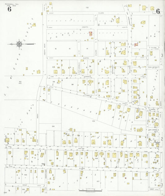 Sanborn Fire Insurance Map from Rockwall, Rockwall County, Texas (1934), Sheet #0006 - Historic Sanborn Fire Insurance Map Print, vintage old map wall art, antique decor, genealogy gift, Texas Texas map