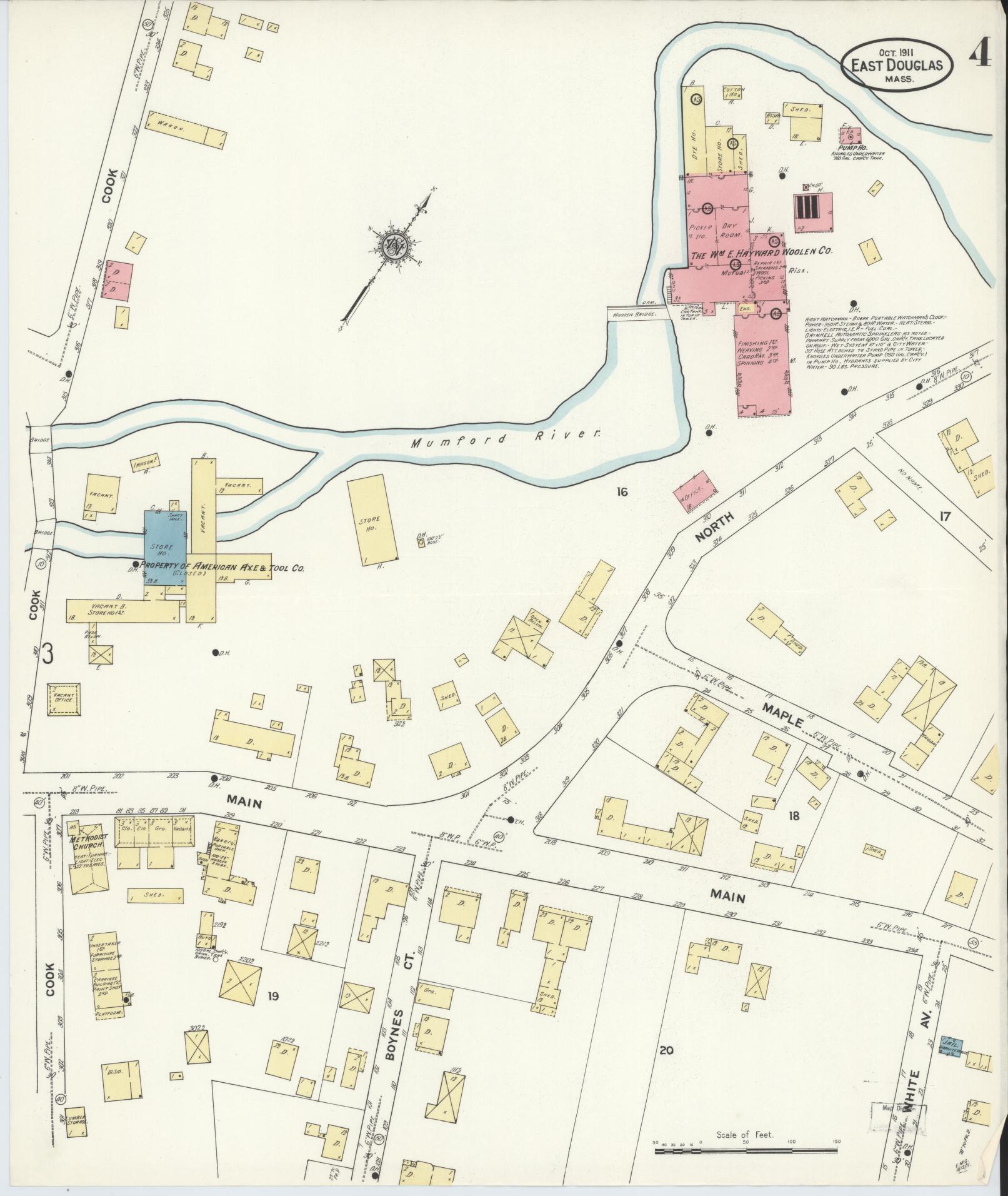 Sanborn Fire Insurance Map from East Douglas, Worcester County, Massachusetts (1911), Sheet #0004 - Historic Sanborn Fire Insurance Map Print, vintage old map wall art, antique decor, genealogy gift, Massachusetts Massachusetts map