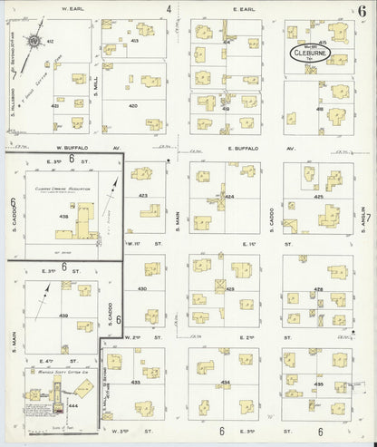 Sanborn Fire Insurance Map from Cleburne, Johnson County, Texas (1910), Sheet #0006 - Historic Sanborn Fire Insurance Map Print, vintage old map wall art, antique decor, genealogy gift, Texas Texas map